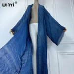 كارديجان نسائي أحادي اللون من WINYI، عباءة مفتوحة من الأمام على طراز دبي، فستان حفلات إسلامي أنيق وفاخر للشرق الأوسط 8