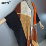 كيمونو نسائي من WINYI بتصميم مطبوع وطيات، معطف طويل، عباية دبي فاخرة، ملابس شاطئية، فستان بوهو، كافتان. 5