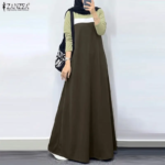 فستان عباية نسائي عصري من ZANZEA بأكمام طويلة وتصميم كتل الألوان وتطريزات، قفطان رمضاني طويل، ملابس إسلامية