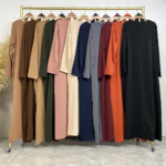عباية إسلامية موضة جديدة فستان ساخن تركيا العربية دبي رداء بلون سادة مع جيوب فستان نسائي طويل 1