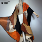 كيمونو نسائي من WINYI بتصميم مطبوع وطيات، معطف طويل، عباية دبي فاخرة، ملابس شاطئية، فستان بوهو، كافتان. 6