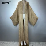 كارديجان نسائي أحادي اللون من WINYI، عباءة مفتوحة من الأمام على طراز دبي، فستان حفلات إسلامي أنيق وفاخر للشرق الأوسط 4