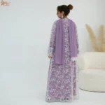 عباية زهراء الإسلامية مع فستان داخلي وحجاب مزين بالدانتيل وزهور ثلاثية الأبعاد، طقم من 3 قطع، فساتين نسائية للعيد، عباية نسائية مسلمة 5