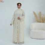 عباية زهراء الإسلامية مع فستان داخلي وحجاب مزين بالدانتيل وزهور ثلاثية الأبعاد، طقم من 3 قطع، فساتين نسائية للعيد، عباية نسائية مسلمة 6