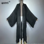 كارديجان نسائي أحادي اللون من WINYI، عباءة مفتوحة من الأمام على طراز دبي، فستان حفلات إسلامي أنيق وفاخر للشرق الأوسط 2