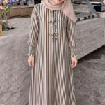 2026 زانزيا فساتين عباية نسائية أنيقة للمسلمات، فستان صيفي مخطط بأكمام طويلة وياقة دائرية، قفطان كاجوال، رداء رمضان، ملابس إسلامية 3